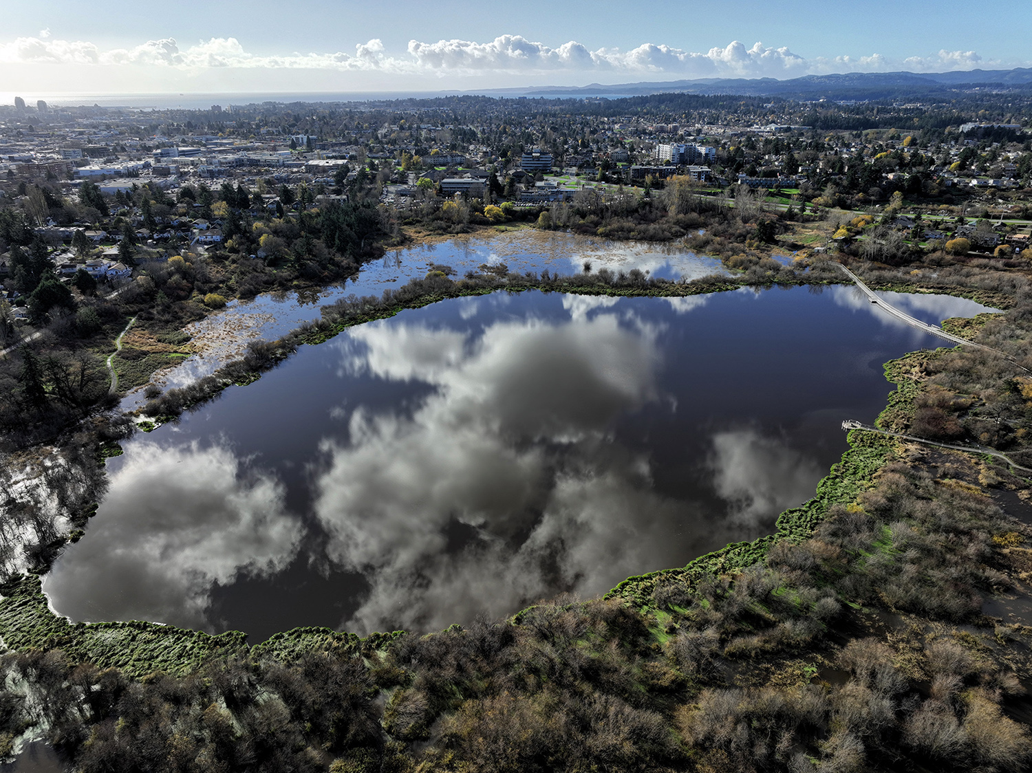 Drone image of Swan Lake during Atmospheric River of November, 2021. Photo: Agile Drone Services